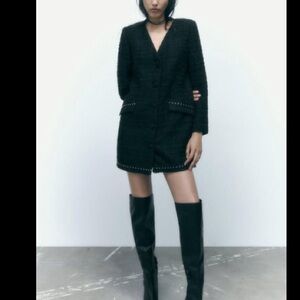 Zara Black Textured Tweed Blazer with Stud Detail size small NWT